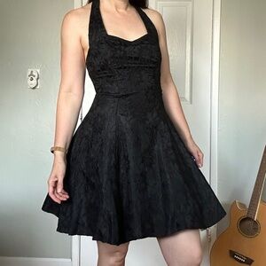 Vintage 80’s party dress, black lace halter top, size 5/6